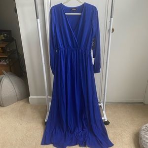 Royal blue maxi dress with sheer sleeves